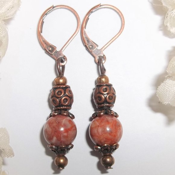 Boho Earring, Orange and Copper Earring, Earring, Boho Earring, Faux Jasper 7826 - Picture 1 of 8